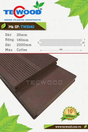 Ván Sàn Gỗ Nhựa Ngoài Trời Dạng Thanh Đặc TWS140 Màu Coffee - TecWood