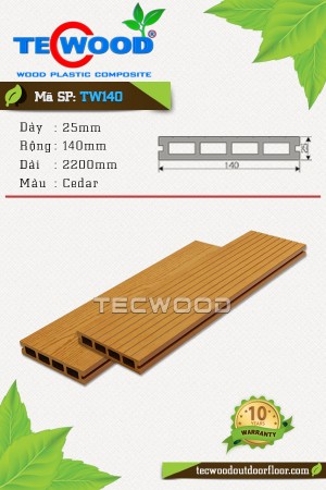 Sàn gỗ ngoài trời TecWood TW140-Cedar [lỗ vuông]