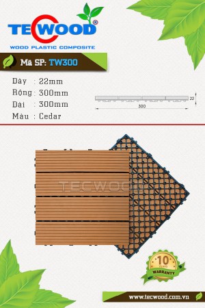  Tấm vỉ gỗ nhựa TW300 màu Cedar quy cách 300x300mm lót sàn ban công nhà tắm spa - TecWood 