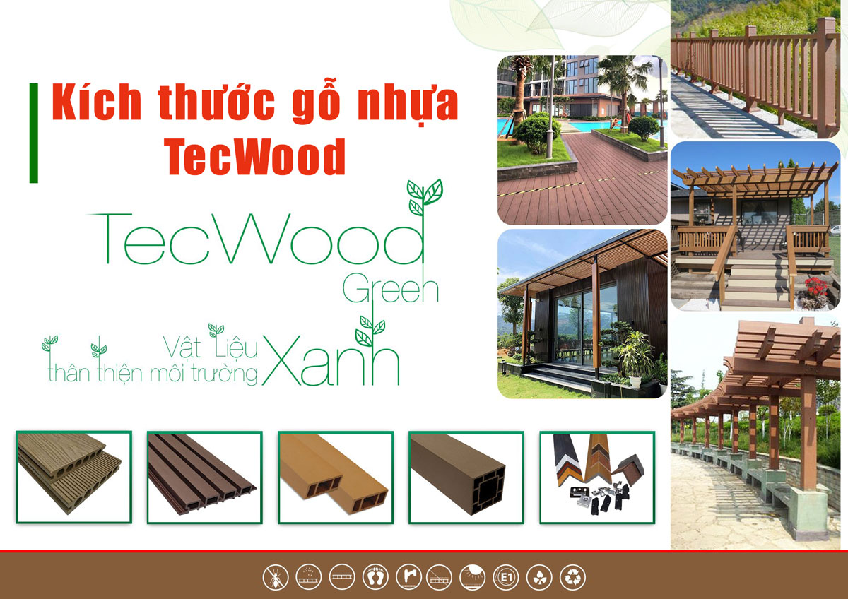 Kích thước gỗ nhựa ngoài trời là bao nhiêu, chi tiết từng loại