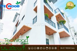 Công trình ốp trần mái hiên bằng tấm ốp gỗ nhựa tại Bình Thạnh 