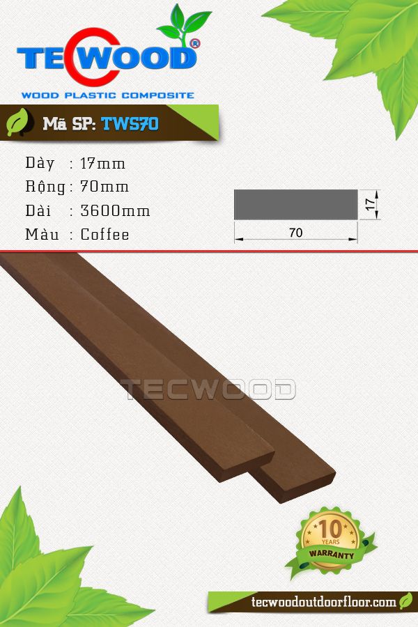 Thanh lam gỗ nhựa TW70 màu Coffee