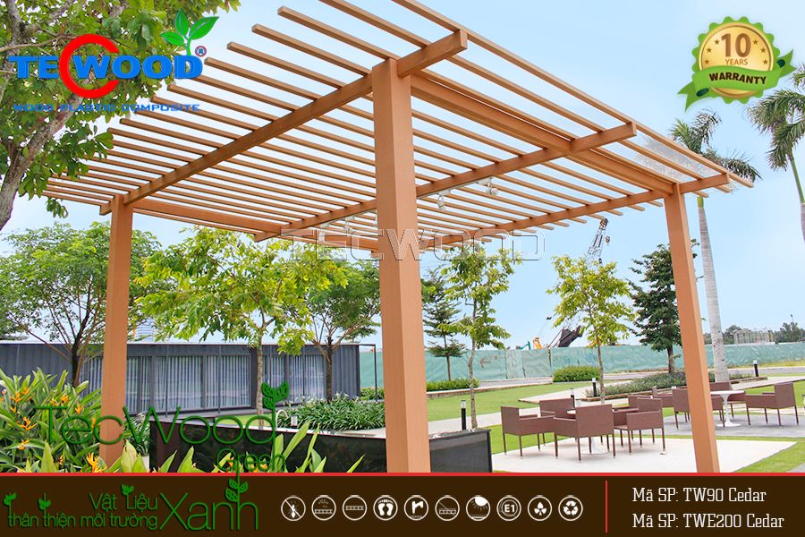 Trang trí quán cafe sân vườn với giàn pergola gỗ nhựa