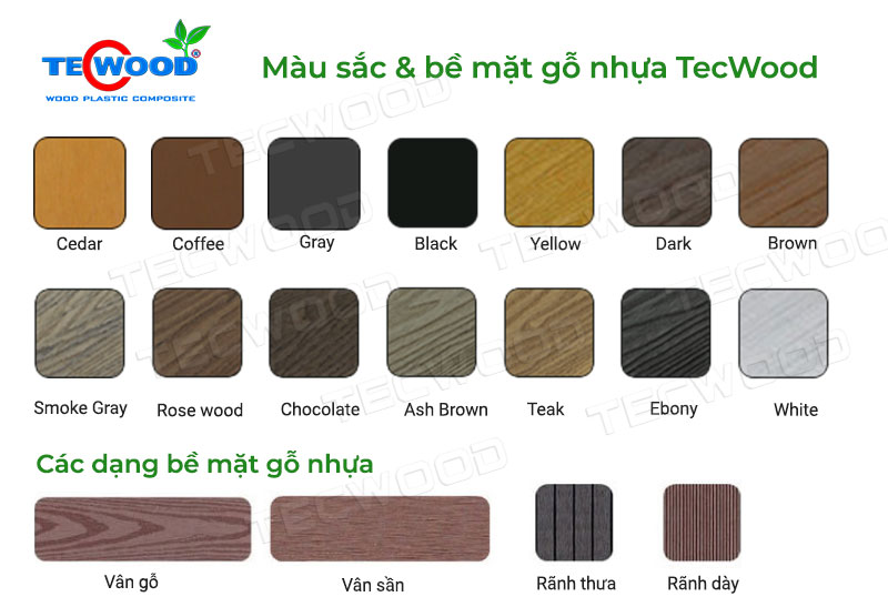 bảng màu gỗ nhựa tecwood