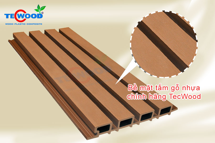Hình ảnh cận cảnh tấm ốp trần gỗ nhựa chính hãng