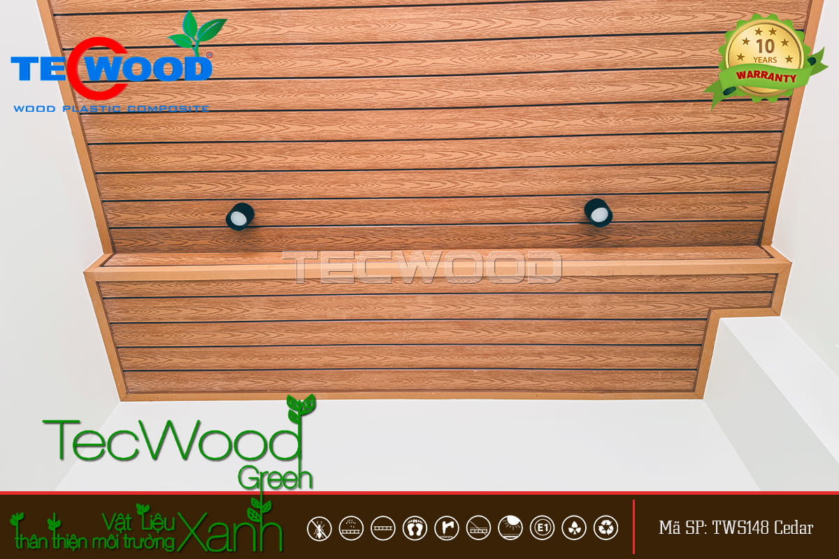 Tấm ốp TWS148 màu Cedar ốp trần mái hiên 