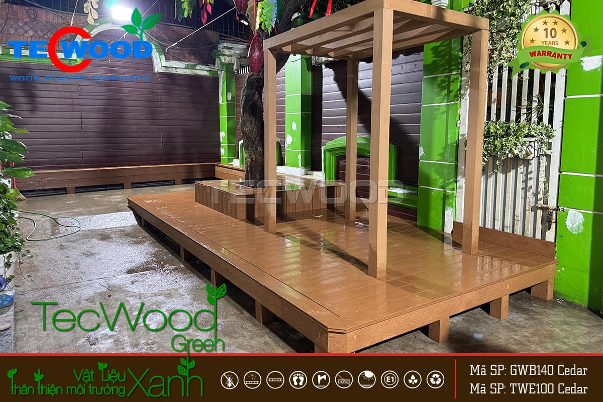 Công trình lát sàn và giàn pergola gỗ nhựa của trường mầm non Sơn Ca