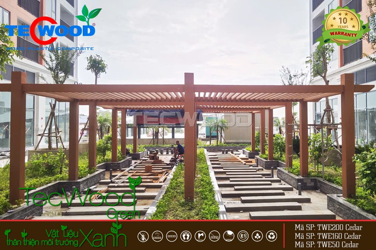 Giàn Pergola gỗ nhựa sau khi thi công hoàn thiện