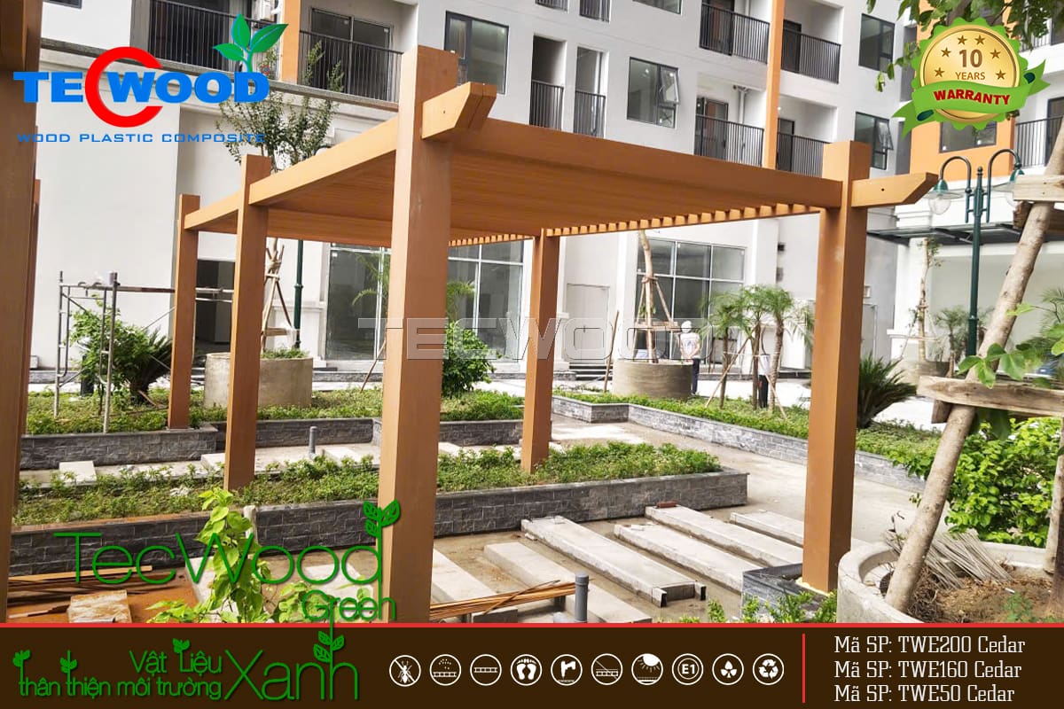 Giàn pergola gỗ nhựa trong khuôn viên chung cư Yên Bình