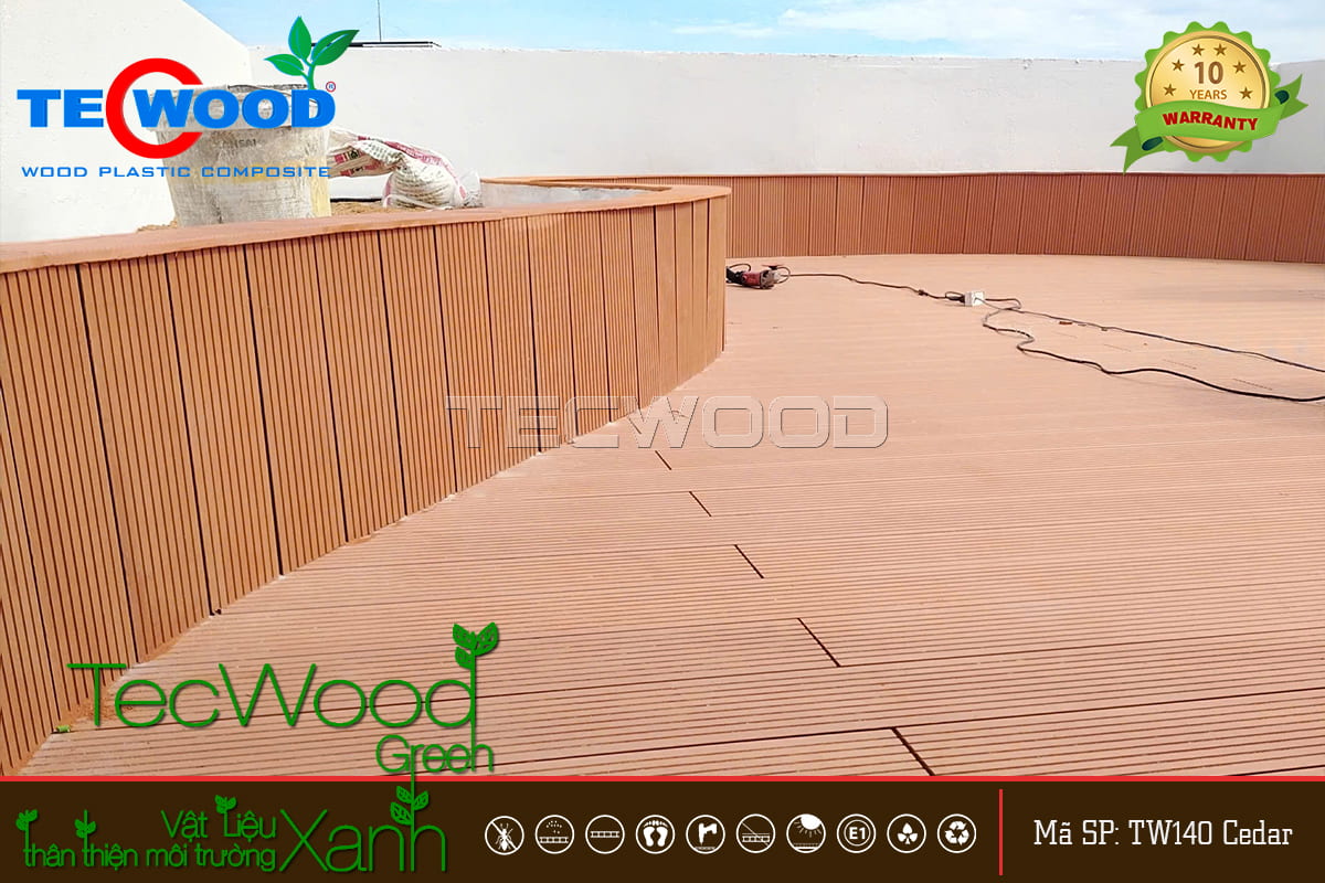 Sàn gỗ nhựa TW140 màu Cedar lót sân thượng