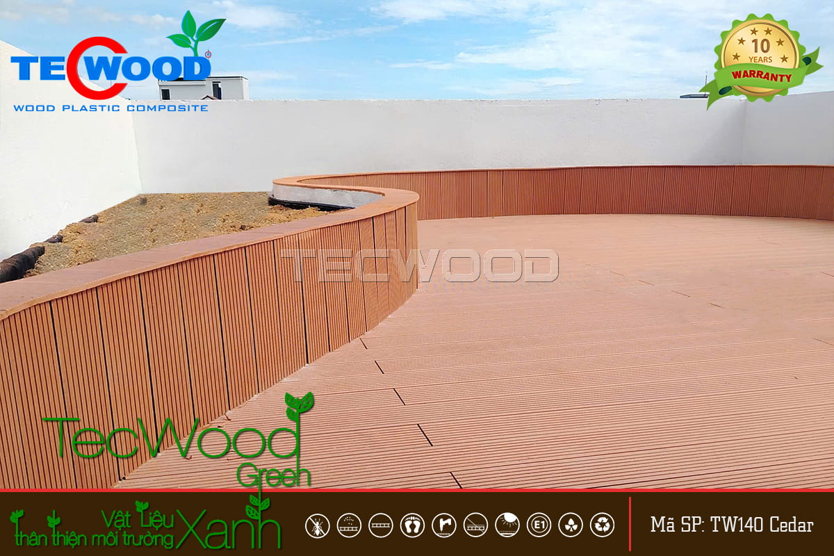Ốp gỗ nhựa tạo thành bồn hoa đẹp mắt