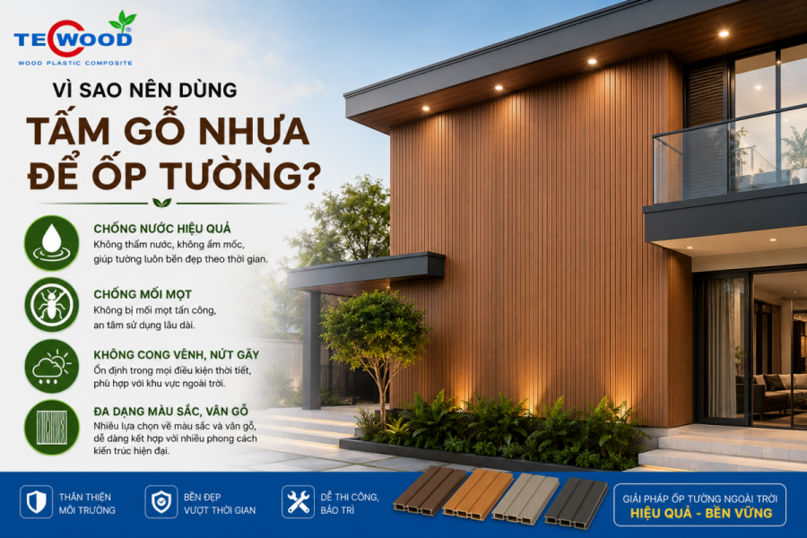 vì sao nên dùng gỗ nhựa tecwood để ốp tường ngoài trời
