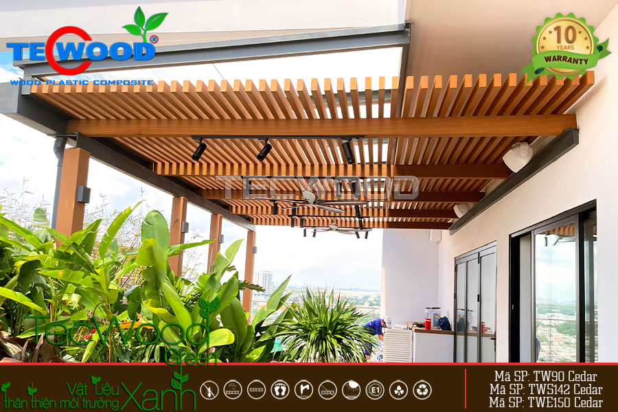 Mẫu lam che nắng gỗ nhựa làm từ sàn ngoài trời ấn tượng Lam che nắng gỗ nhựa cho sân thượng